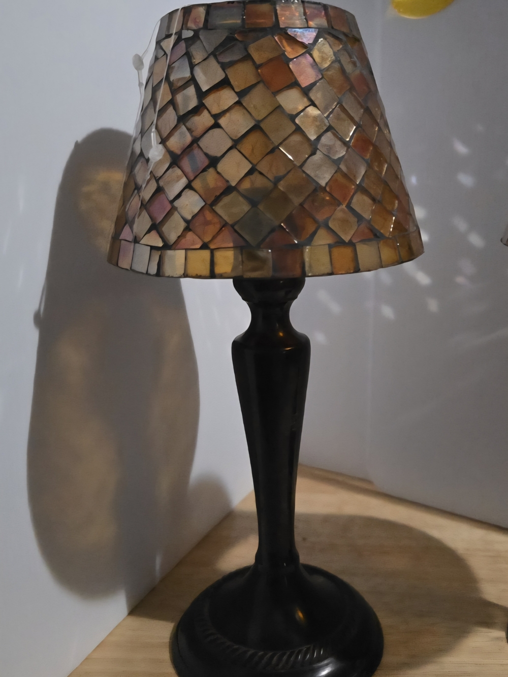 Mosaic Glass Table Lamp with Brown Metal Base